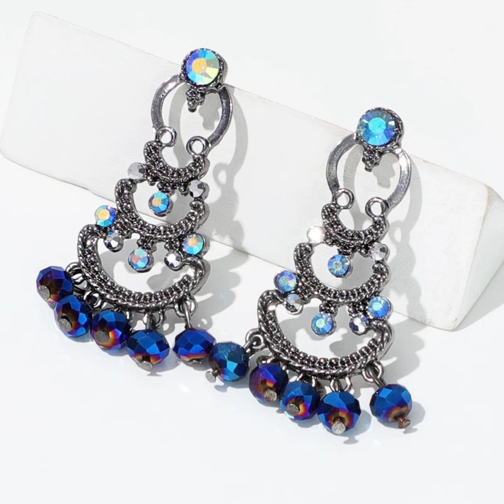 Silver Blue Chandelier Earrings